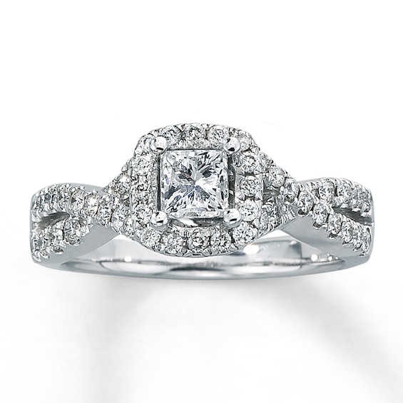 Previously Owned Diamond Engagement Ring 1 ct tw Princess & Round 14K White Gold