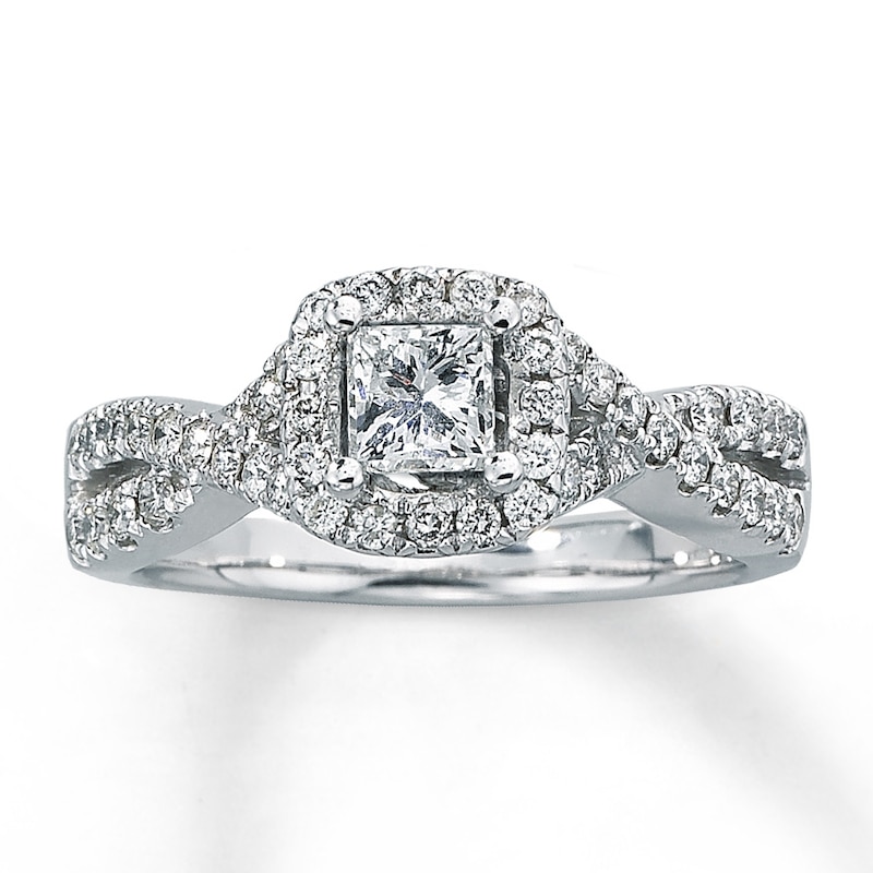 Main Image 1 of Previously Owned Diamond Engagement Ring 1 ct tw Princess & Round 14K White Gold