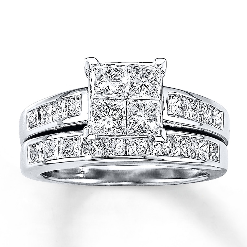 Previously Owned Diamond Bridal Set 2-1/2 ct tw Princess-Cut 14K White Gold