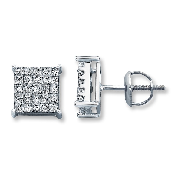 Previously Owned Diamond Earrings 1 ct tw Princess-Cut 14K White Gold