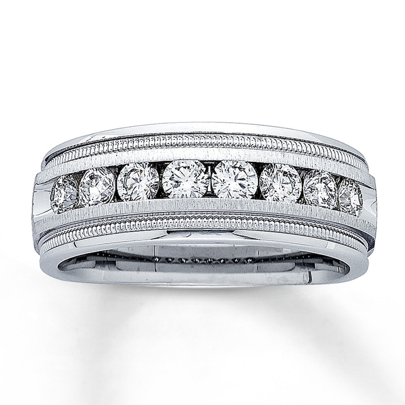 Main Image 1 of Previously Owned Men's Diamond Wedding Band 1 ct tw Round-cut 14K White Gold
