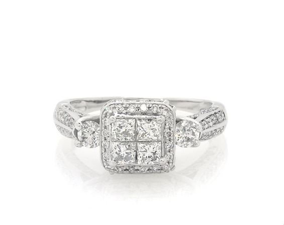 Previously Owned Princess-Cut Quad Diamond Engagement Ring 1-1/2 ct tw 14K White Gold