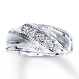 Previously Owned Men's Wedding Band 1/2 ct tw Round-cut Diamonds 10K White Gold