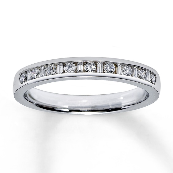 Previously Owned Diamond Anniversary Band 1/4 ct tw Round & Baguette-cut 14K White Gold