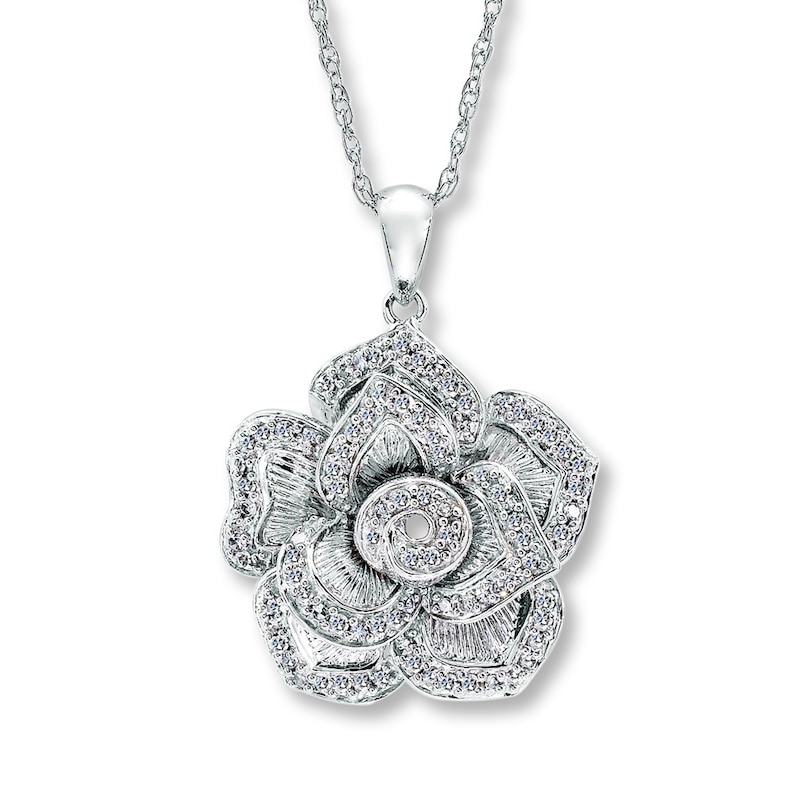 Main Image 1 of Previously Owned Diamond Flower Necklace 1/2 Carat Round-cut Sterling Silver