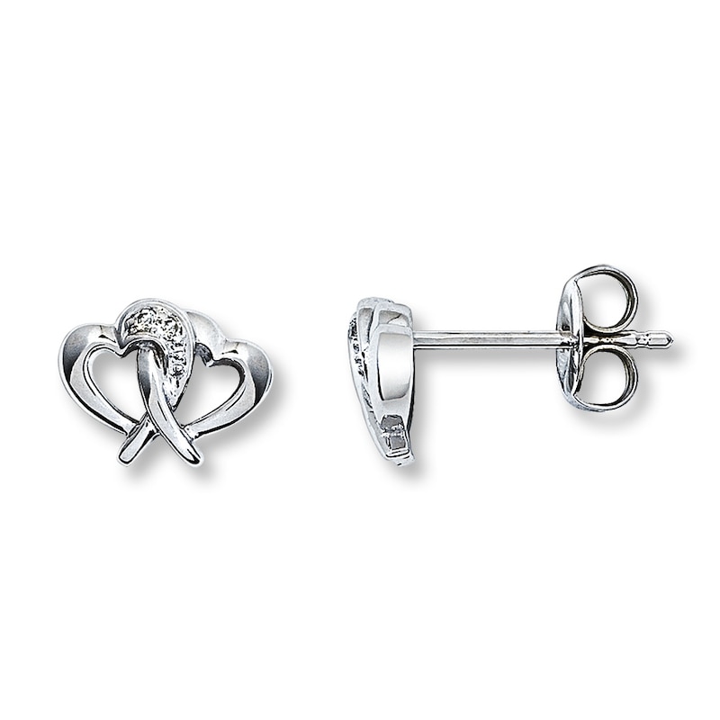 Main Image 1 of Previously Owned Double Heart Earrings Diamond Accents 10K White Gold