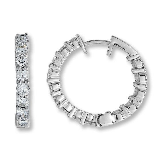 Previously Owned Diamond Hoop Earrings 3 ct tw Round-cut 14K White Gold ...