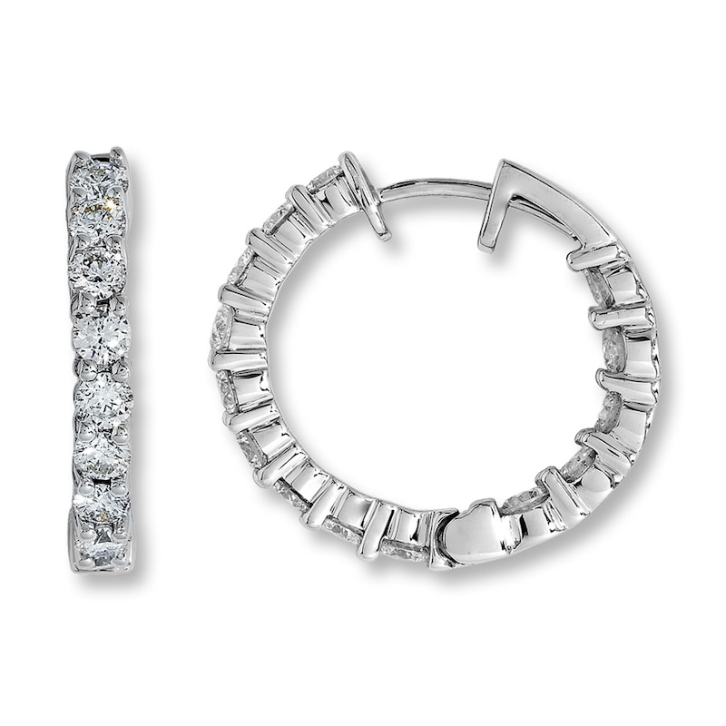 Main Image 1 of Previously Owned Diamond Hoop Earrings 3 ct tw Round-cut 14K White Gold