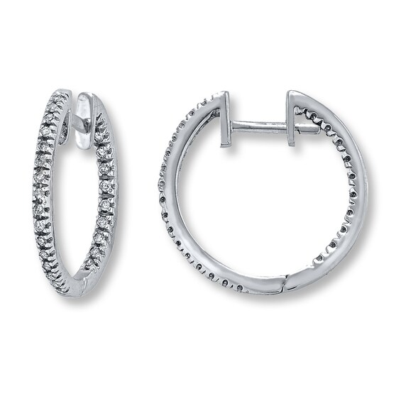 Previously Owned Diamond Hoop Earrings 1/4 ct tw Round-cut 10K White Gold