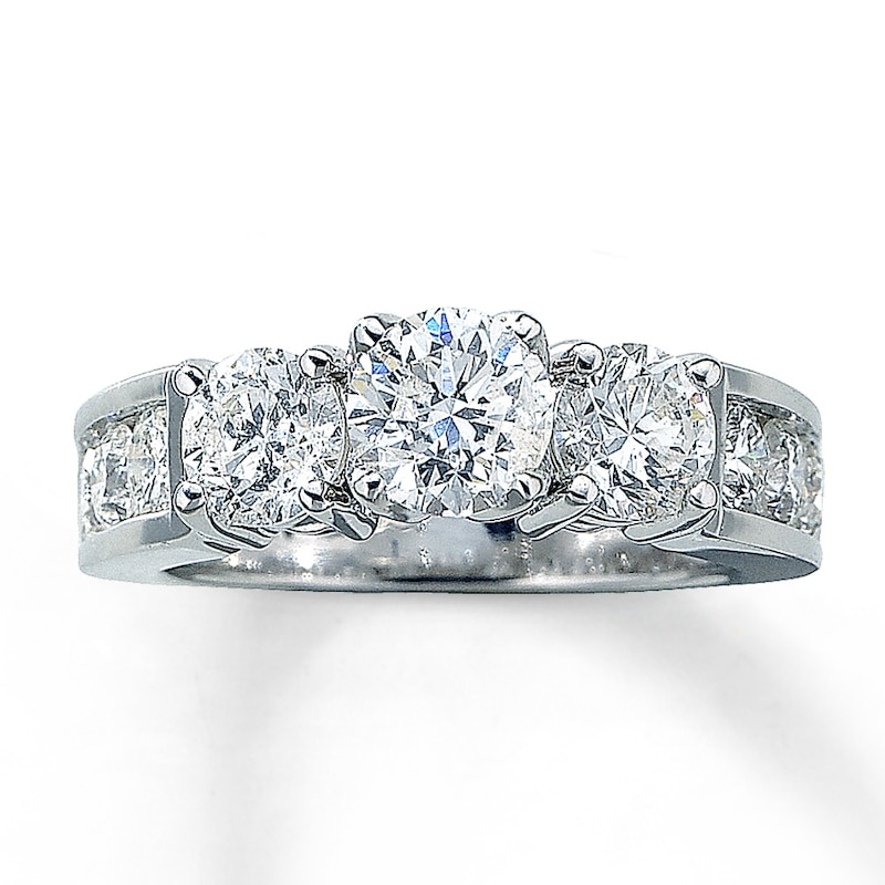 Main Image 1 of Previously Owned 3-Stone Diamond Ring 3 ct tw Round-cut 14K White Gold