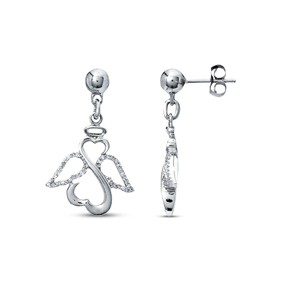 Previously Owned Open Hearts Diamond Angel Earrings 1/5 ct tw Round-cut Sterling Silver