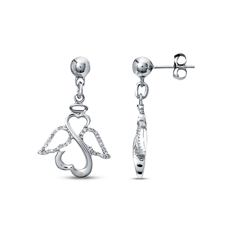 Main Image 1 of Previously Owned Open Hearts Diamond Angel Earrings 1/5 ct tw Round-cut Sterling Silver