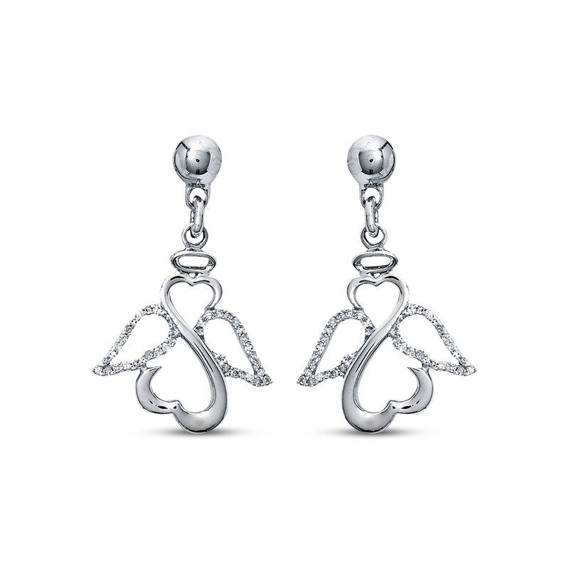 Main Image 2 of Previously Owned Open Hearts Diamond Angel Earrings 1/5 ct tw Round-cut Sterling Silver