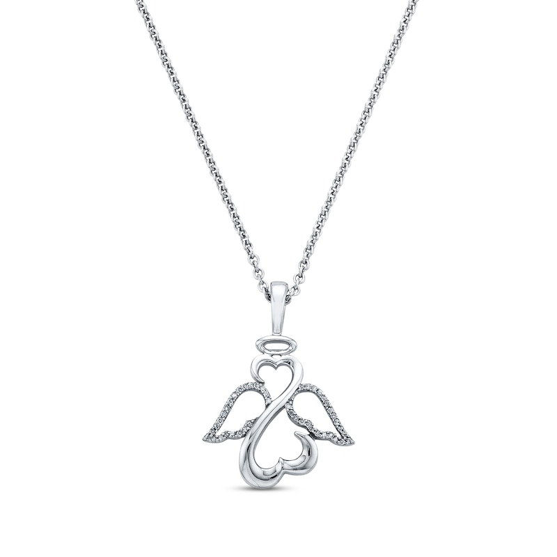 Main Image 1 of Previously Owned Diamond Angel Necklace 1/10 ct tw Round-cut Sterling Silver 18&quot;