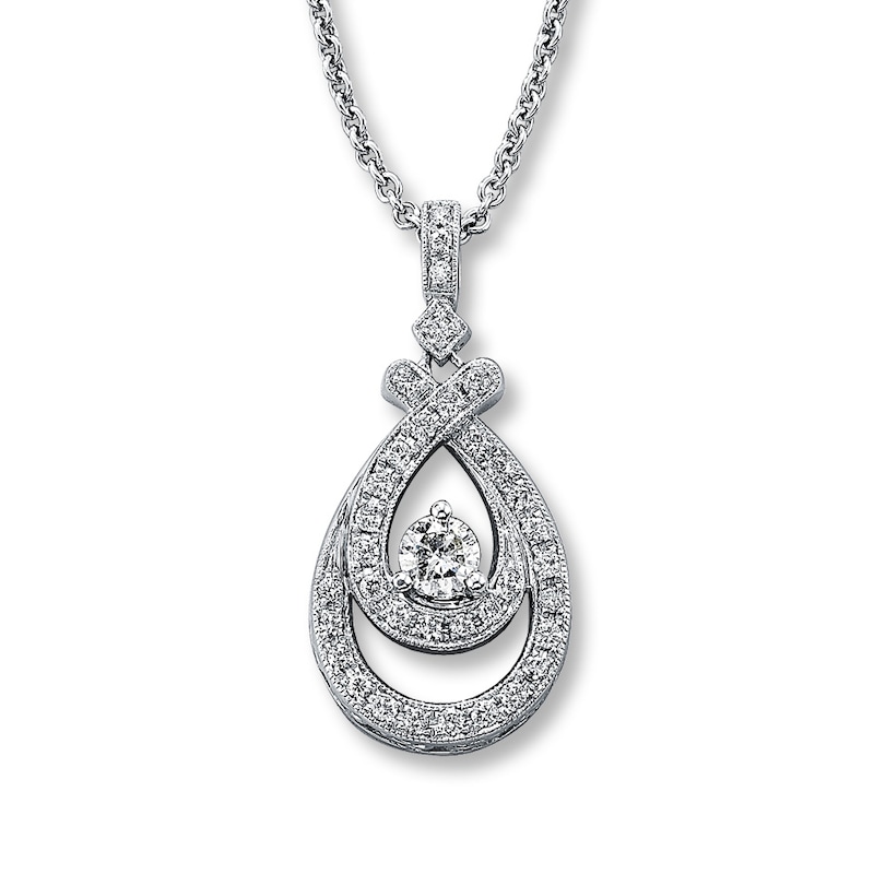 Previously Owned Diamond Teardrop Necklace 3/4 ct tw Round-cut 14K White Gold