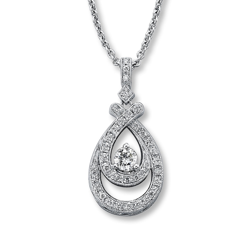 Main Image 1 of Previously Owned Diamond Teardrop Necklace 3/4 ct tw Round-cut 14K White Gold