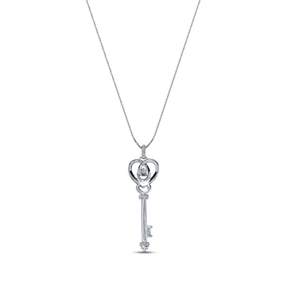 Previously Owned Diamond Heart Key Necklace 1/10 ct tw Round-cut Sterling Silver 18"