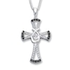 Thumbnail Image 1 of Previously Owned Cross Necklace Black/White Diamonds Sterling Silver