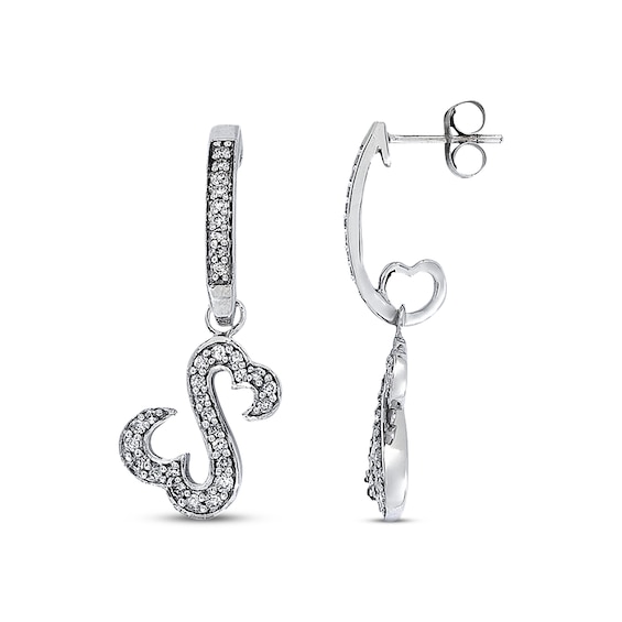 Previously Owned Open Hearts Diamond Dangle Earrings 1/2 ct tw Round-cut 14K White Gold