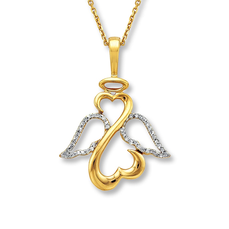 Main Image 1 of Previously Owned Open Hearts Angel Necklace 1/10 ct tw Diamonds 14K Yellow Gold 18&quot;