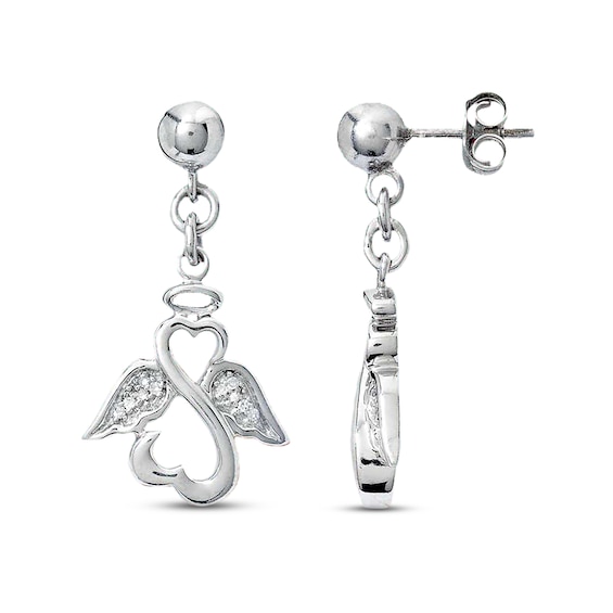 Previously Owned Open Heart Wing Earrings 1/20 ct tw Diamonds Sterling Silver