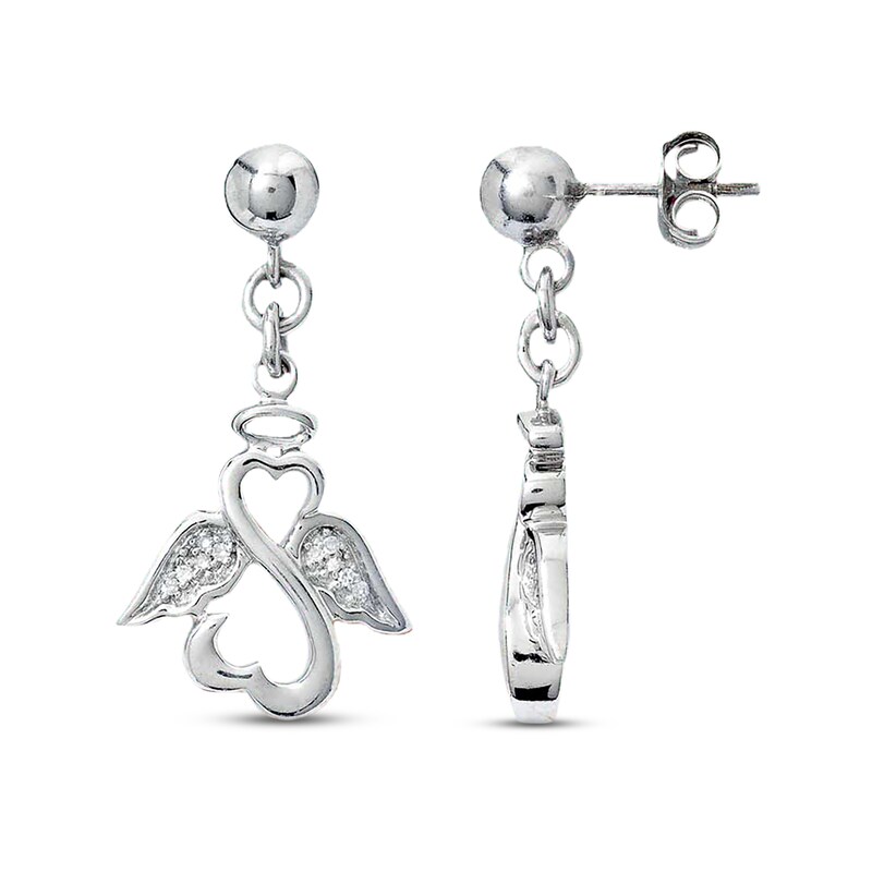 Main Image 1 of Previously Owned Open Heart Wing Earrings 1/20 ct tw Diamonds Sterling Silver