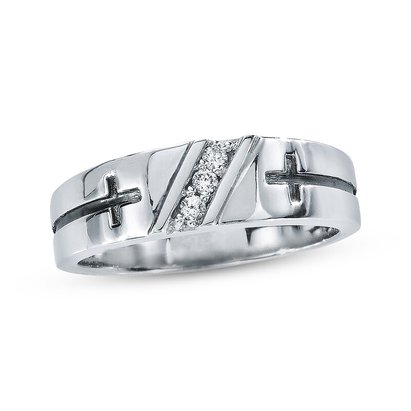 Main Image 1 of Previously Owned Men's Round-Cut Diamond Wedding Band 1/10 cttw 10K White Gold
