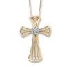 Thumbnail Image 1 of Previously Owned Diamond Cross Necklace 1/10 ct tw Round-cut 10K Yellow Gold 18"