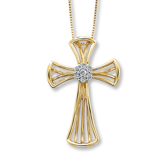 Previously Owned Diamond Cross Necklace 1/10 ct tw Round-cut 10K Yellow Gold 18"