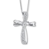 Thumbnail Image 0 of Previously Owned Diamond Cross Necklace 1/6 ct tw 10K White Gold 18"