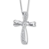 Thumbnail Image 1 of Previously Owned Diamond Cross Necklace 1/6 ct tw 10K White Gold 18&quot;