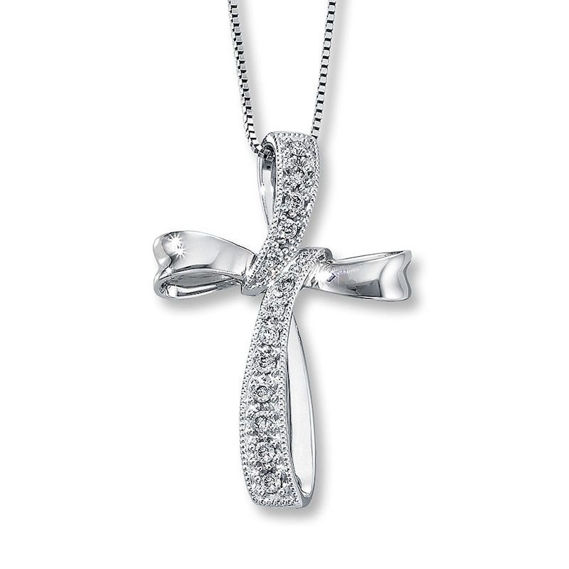 Previously Owned Diamond Cross Necklace 1/6 ct tw 10K White Gold 18"