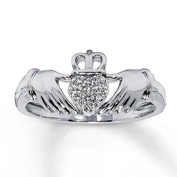 Previously Owned Diamond Claddagh Ring 1/20 ct 10K White Gold