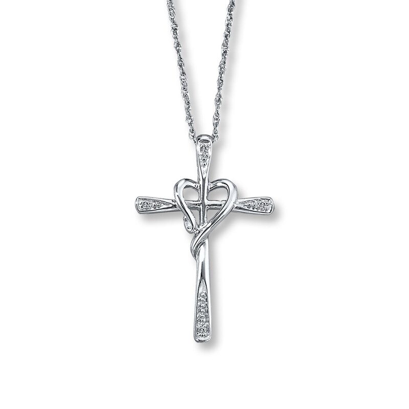 Main Image 1 of Previously Owned Cross Necklace Diamond Accents 10K White Gold 18&quot;