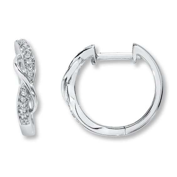 Previously Owned Diamond Hoop Earrings 1/15 ct tw Round-cut 10K White Gold