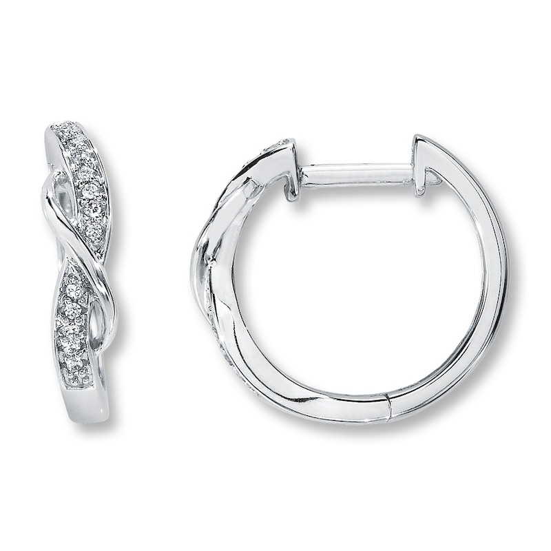 Main Image 1 of Previously Owned Diamond Hoop Earrings 1/15 ct tw Round-cut 10K White Gold