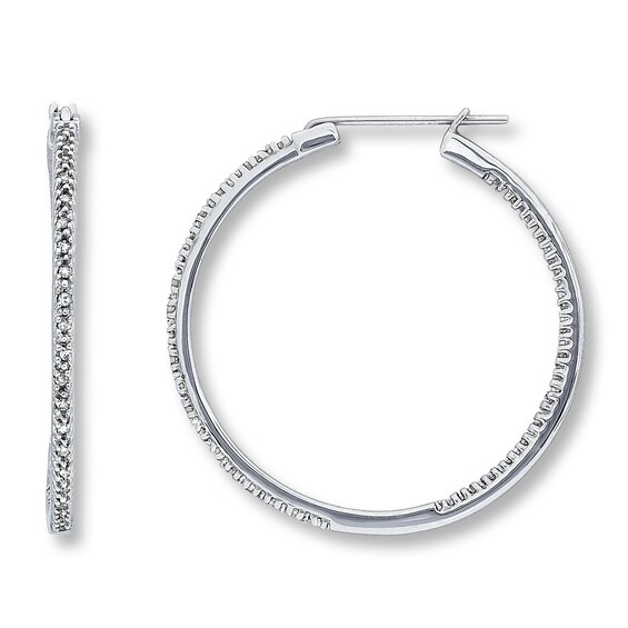 Previously Owned Diamond Hoop Earrings 1/4 ct tw Round-cut 10K White Gold
