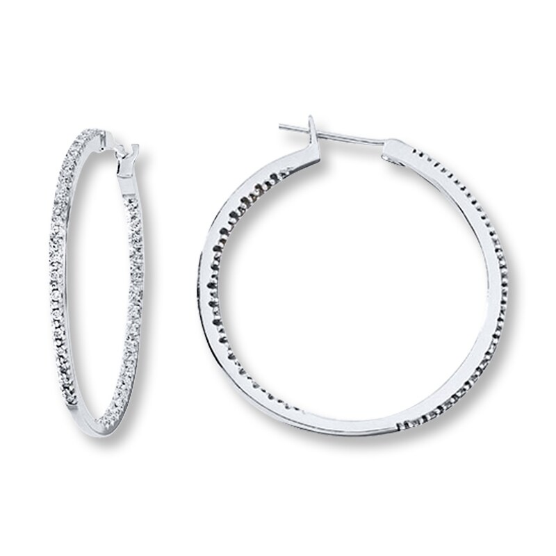 Previously Owned Diamond Hoop Earrings 1/4 ct tw Round-cut 10K White Gold