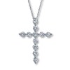 Thumbnail Image 1 of Previously Owned Diamond Cross Necklace 7/8 ct tw Round-Cut 14K White Gold 18&quot;