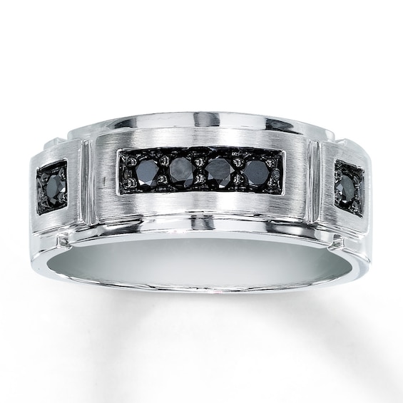 Previously Owned Men's Black Diamond Band 1/4 ct tw Round-cut 10K White Gold