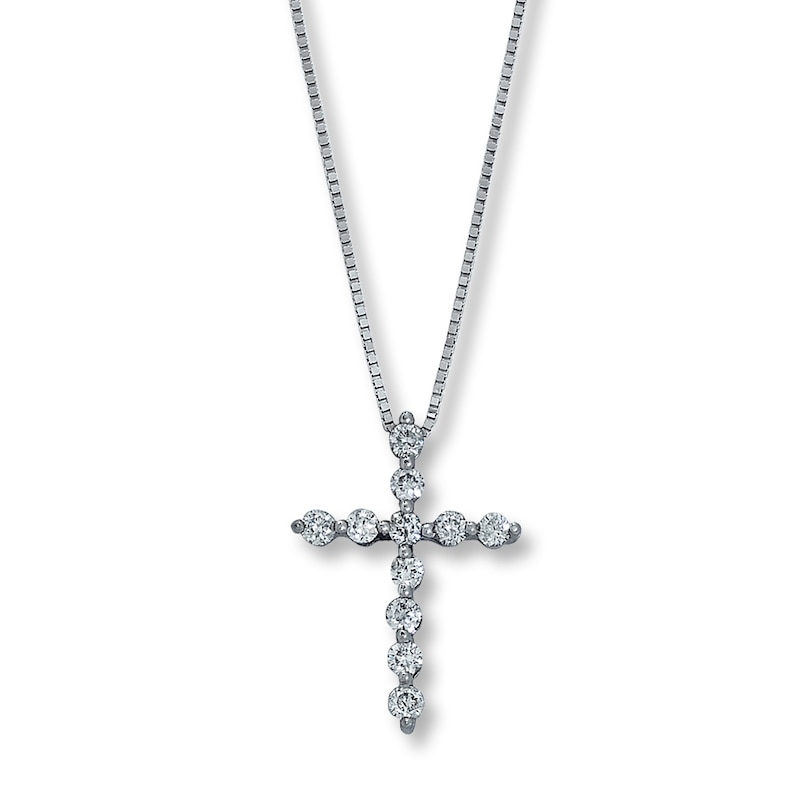 Main Image 1 of Previously Owned Diamond Cross Necklace 1/3 cttw 14K White Gold 18"