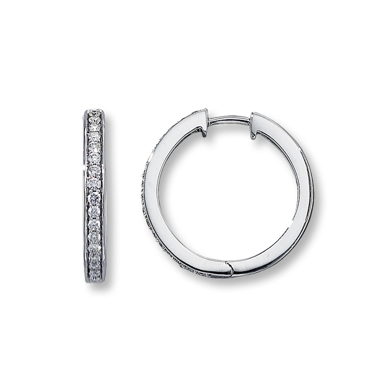 Main Image 1 of Previously Owned Diamond Hoop Earrings 1/4 ct tw Round-Cut 10K White Gold