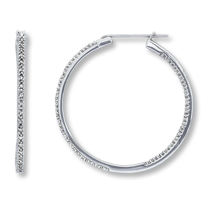 Main Image 1 of Previously Owned Diamond Hoop Earrings 1/4 ct tw 10K White Gold