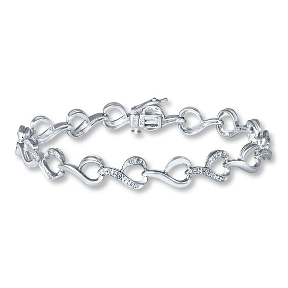 Previously Owned Sterling Silver Bracelet 1/10 ct tw Diamonds 7.25" Length