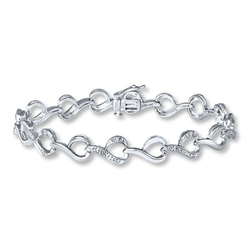 Previously Owned Sterling Silver Bracelet 1/10 ct tw Diamonds 7.25" Length