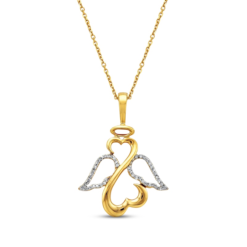 Main Image 1 of Previously Owned Diamond Angel/Heart Necklace 1/15 cttw 14K Yellow Gold 18&quot;