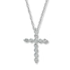 Thumbnail Image 0 of Previously Owned Diamond Cross Necklace 1/6 ct tw Round-Cut 10K White Gold 18"