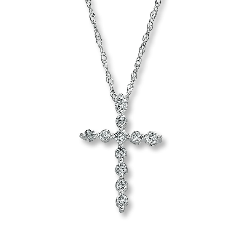 Previously Owned Diamond Cross Necklace 1/6 ct tw Round-Cut 10K White Gold 18"
