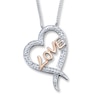 Thumbnail Image 0 of Previously Owned "Love" Heart Necklace 1/20 ct tw 10K Rose Gold 18" & Sterling Silver