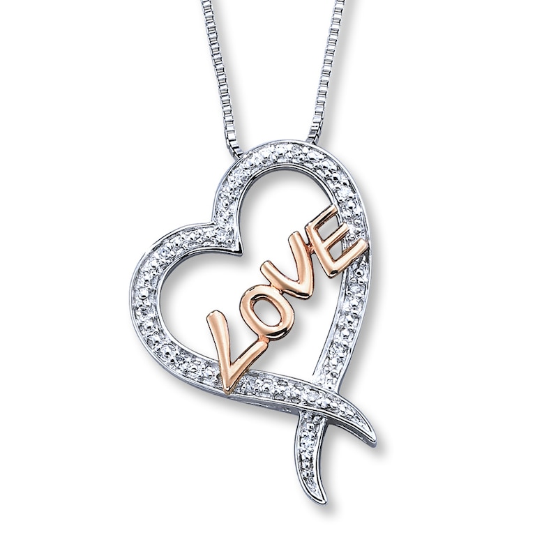 Previously Owned "Love" Heart Necklace 1/20 ct tw 10K Rose Gold 18" & Sterling Silver